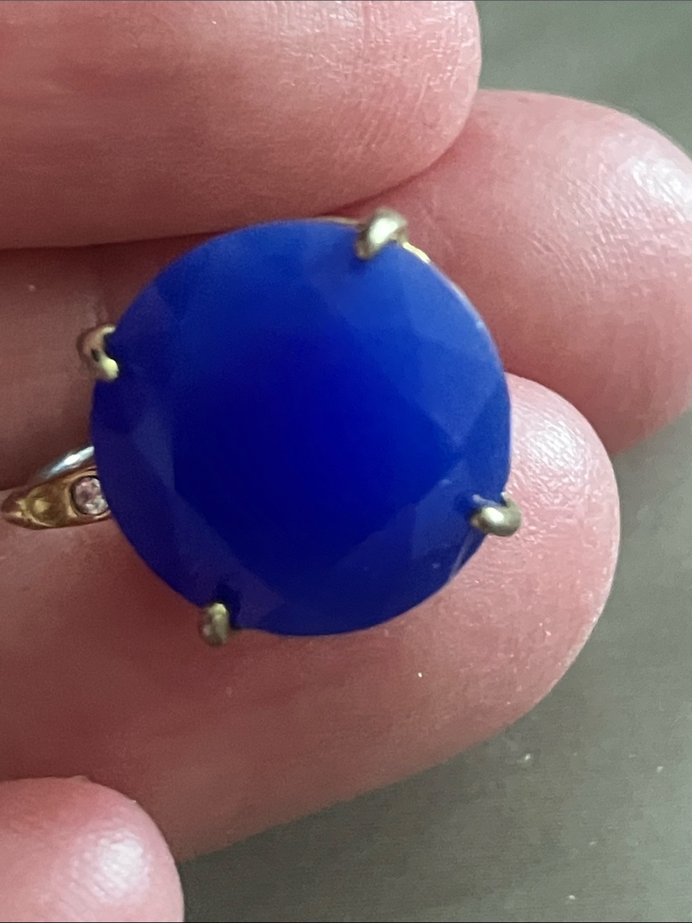 Fossil Gold Tone Cobalt Blue Faceted Leverback Statement Earrings Clear Accents - Picture 4 of 8